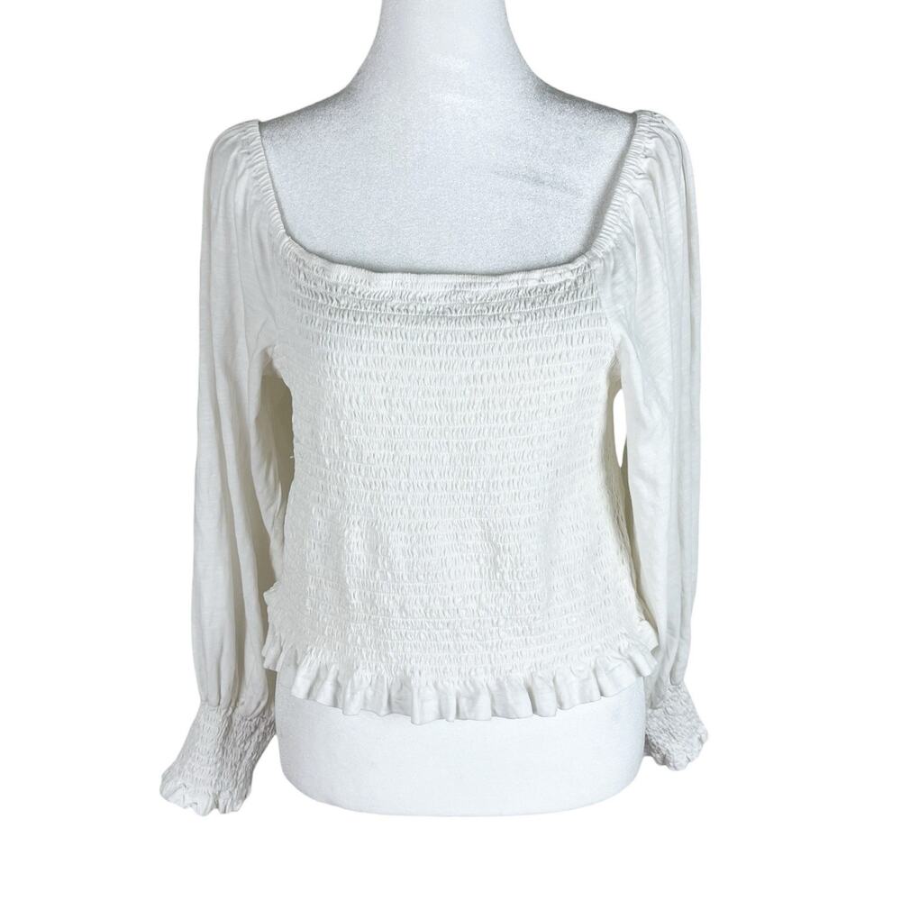 Anthropologie Pilcro Ginny Ivory Smocked Crop Top Cottagecore Boho Size Large - Picture 2 of 9